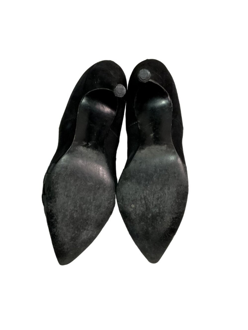 Vtg Belle Mode Black Suede Heels Sz 7 Ribbon Accents 3.5" Heel Pointed Toe Women - Picture 5 of 7
